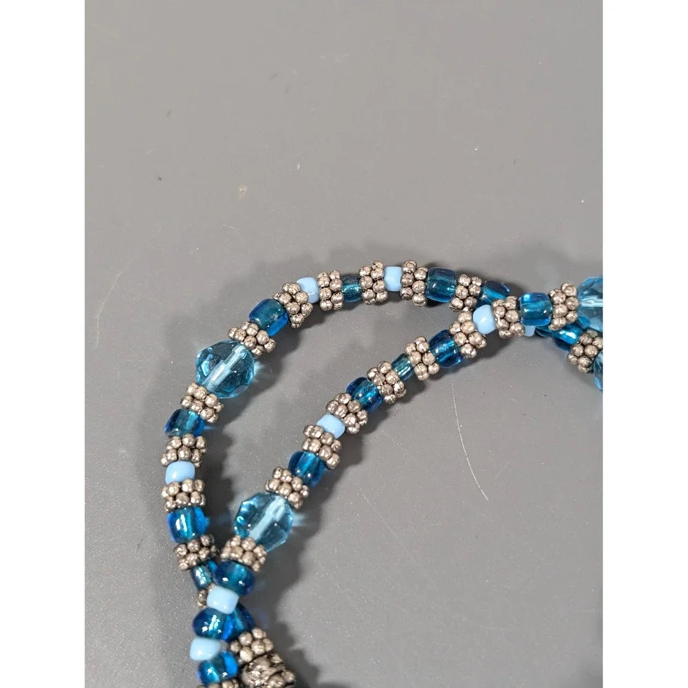 Artisan Blue Glass Puffy Heart Charm Bracelet 8